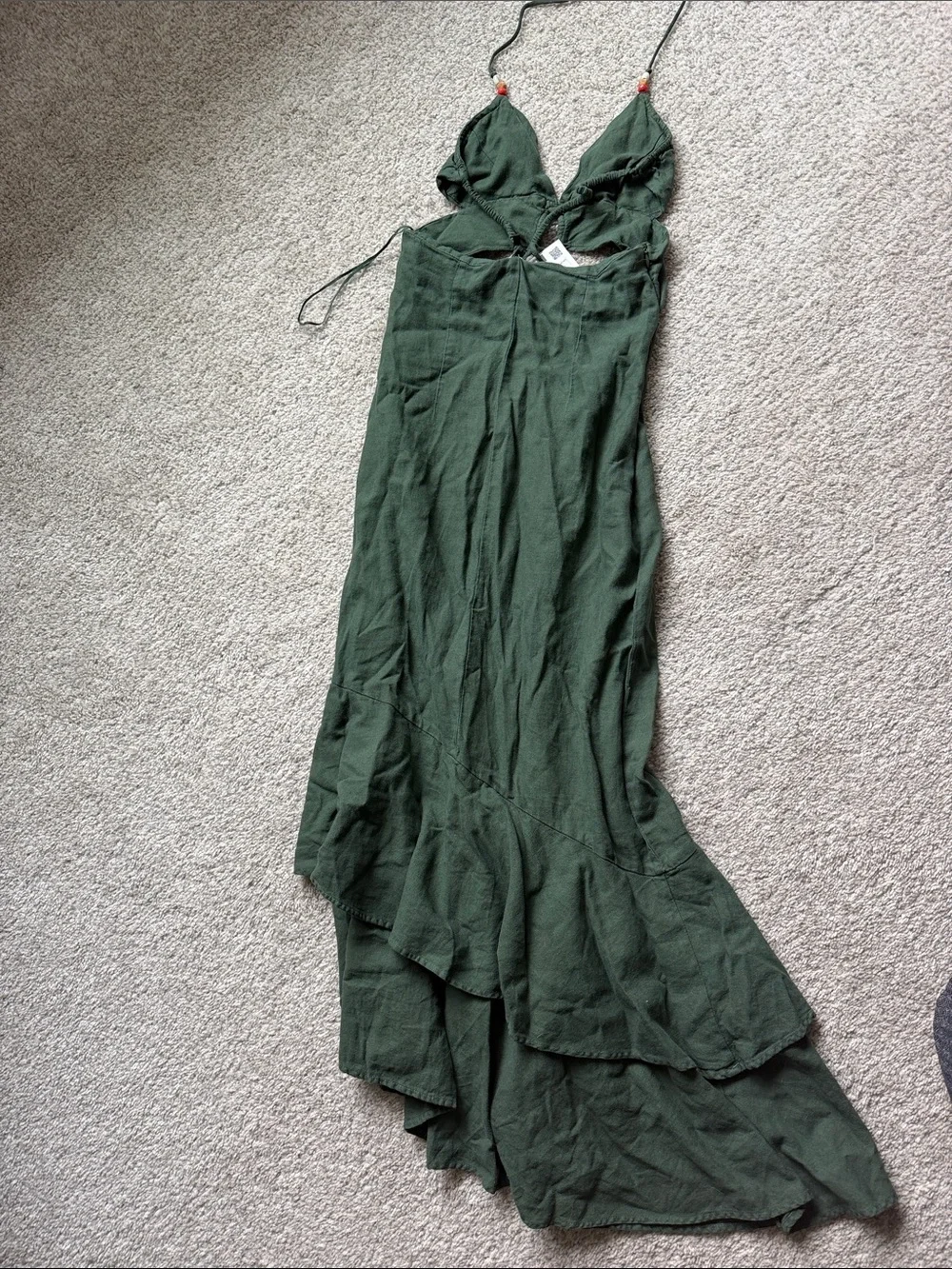 Zara Forest Green High-Low Ruffle Maxi Dress with Tie Straps - Picture 6 of 10